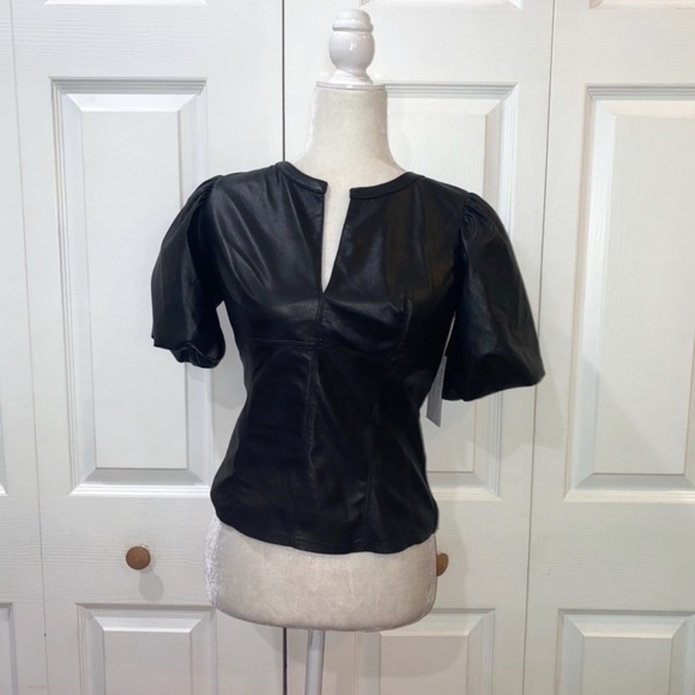 Bailey 44 Puff Sleeves V-Neck Black Top